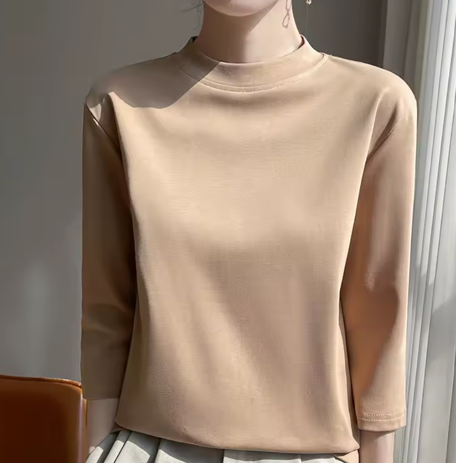 Cotton Semi High Neck Cropped T-Shirt