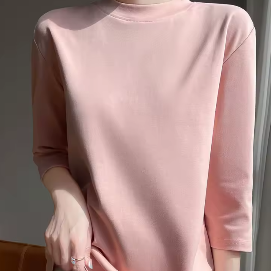 Cotton Semi High Neck Cropped T-Shirt