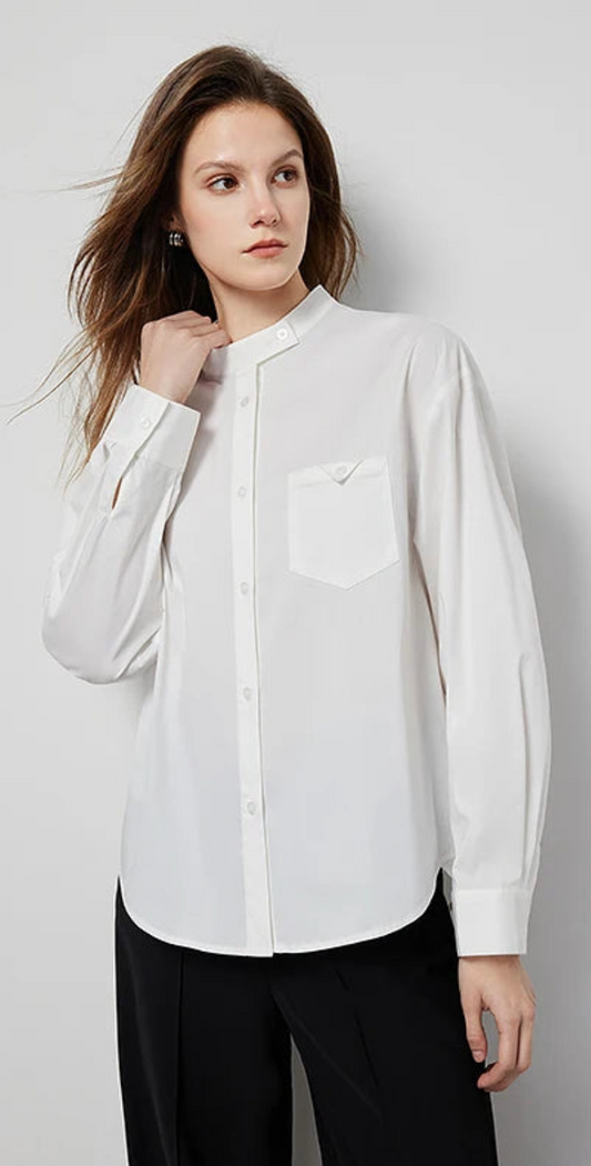 Elegant Mandarin Collar Button-Up Blouse Shirt