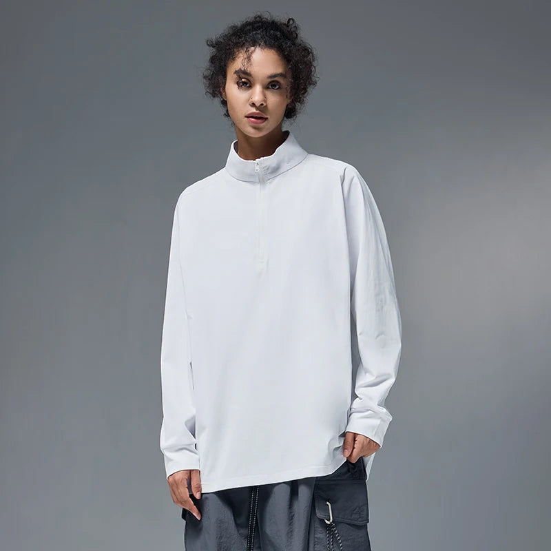 Quick-Drying Solid Long-Sleeved Half-Zip T-Shirt