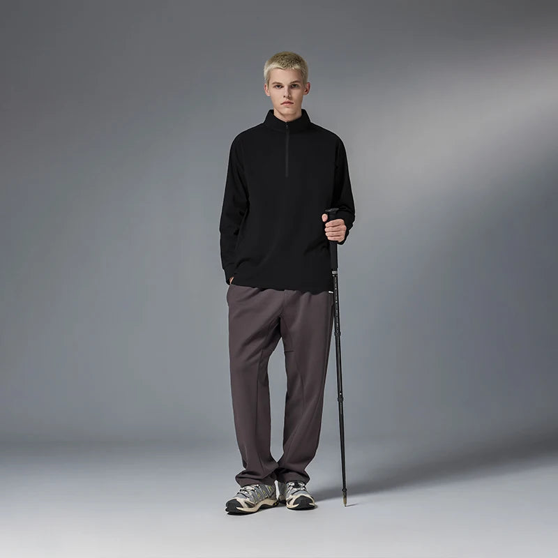 Quick-Drying Solid Long-Sleeved Half-Zip T-Shirt