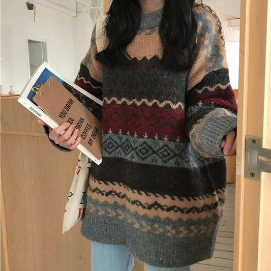 Cozy Striped Winter Pullover Sweater Knitwear
