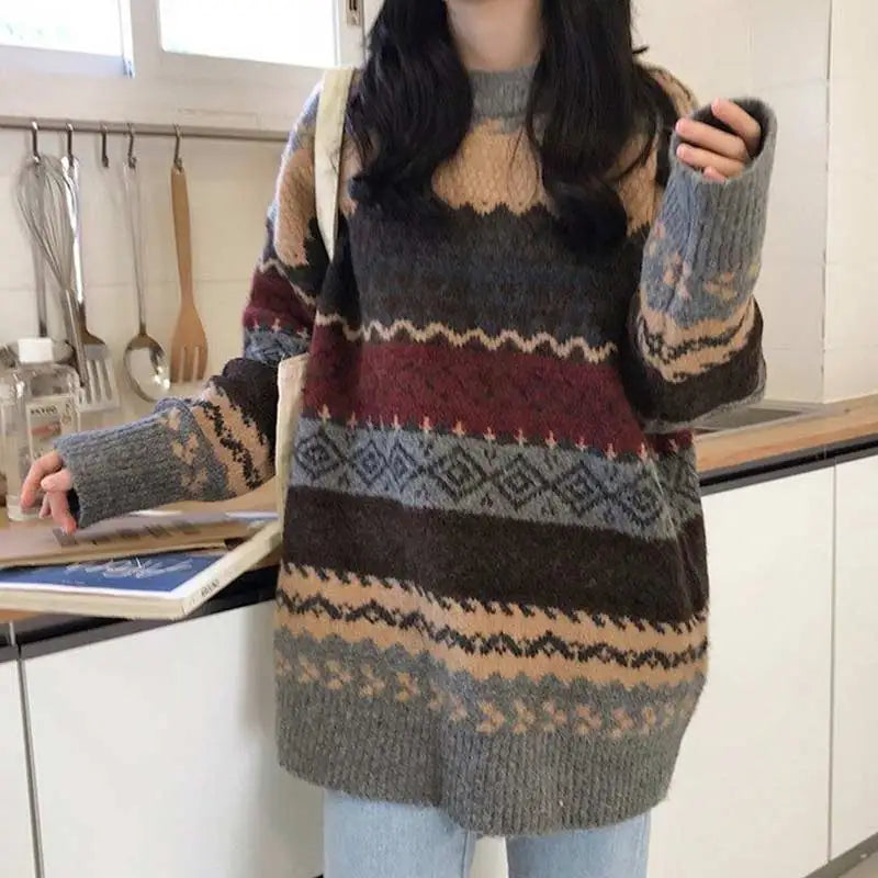 Cozy Striped Winter Pullover Sweater Knitwear