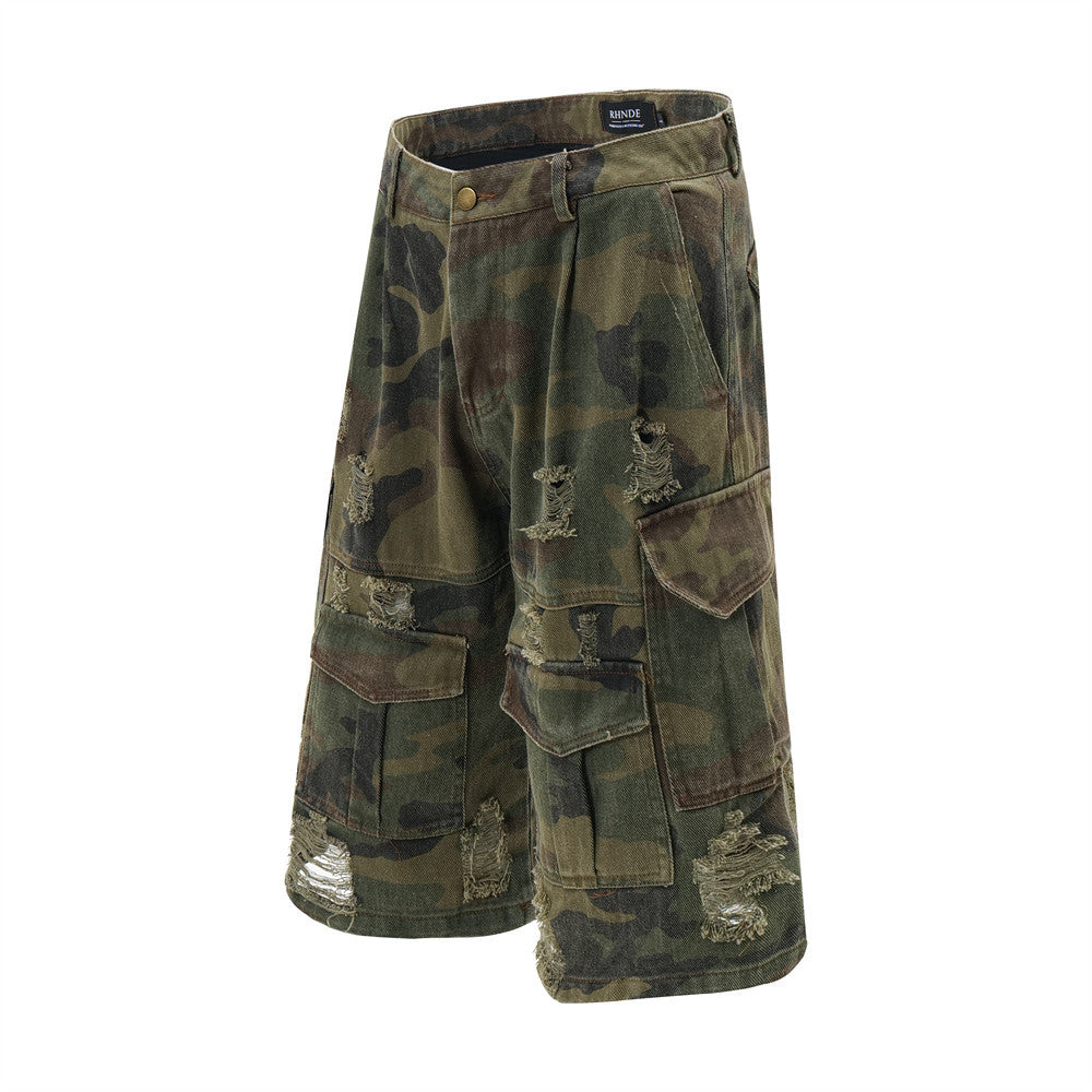 Distressed Camo Wide Leg Cropped shorts