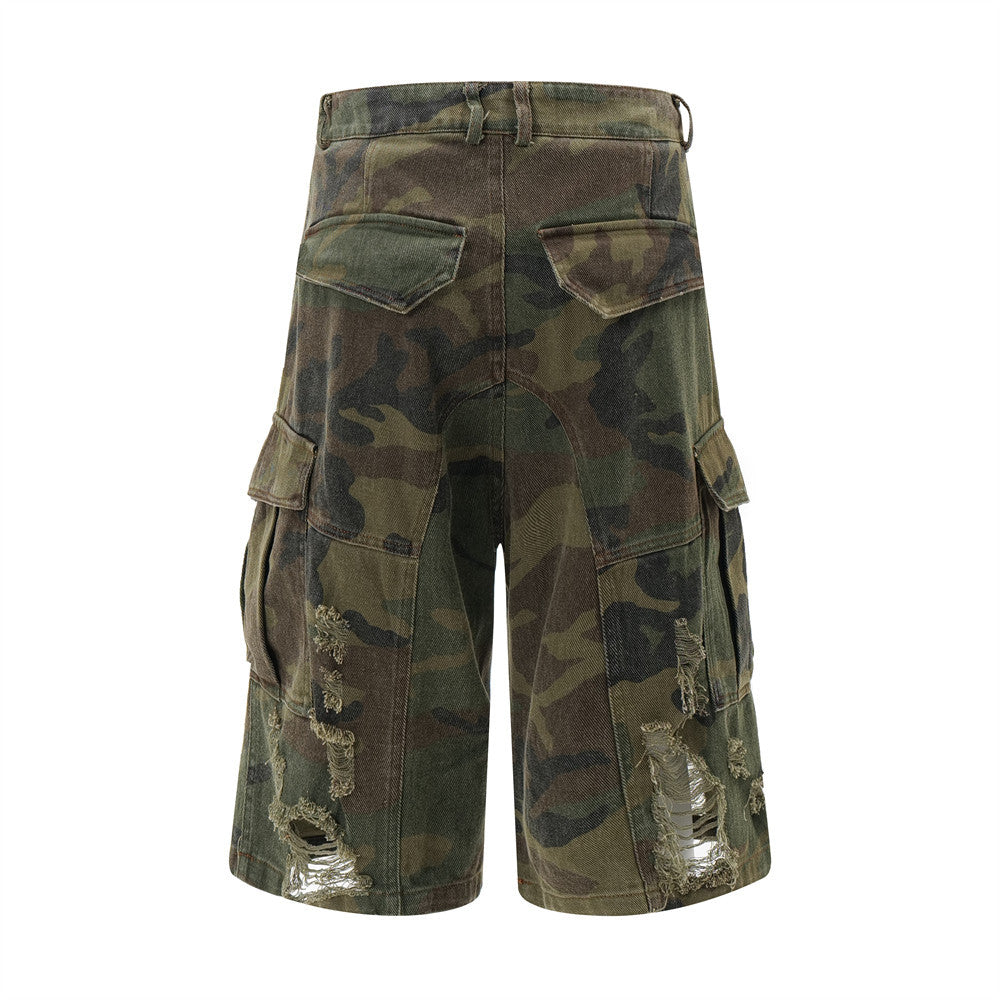 Distressed Camo Wide Leg Cropped shorts