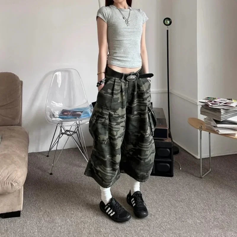 Versatile American Camouflage Loose Straight Jeans