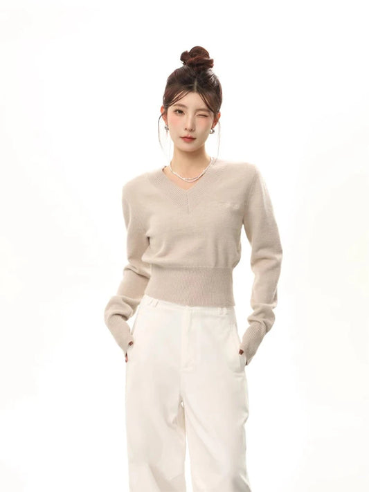 Versatile Retro V-Neck Knit Sweater