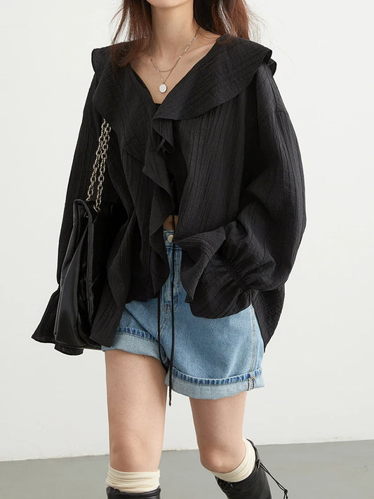 Ruffle Sleeve Lace Up Blouses Shirt