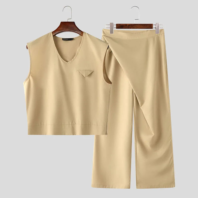 Deconstructed Solid Color Casual Vest Pant