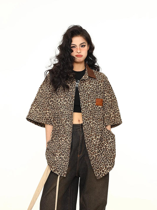 Leopard Print Loose Fit Short Shirt