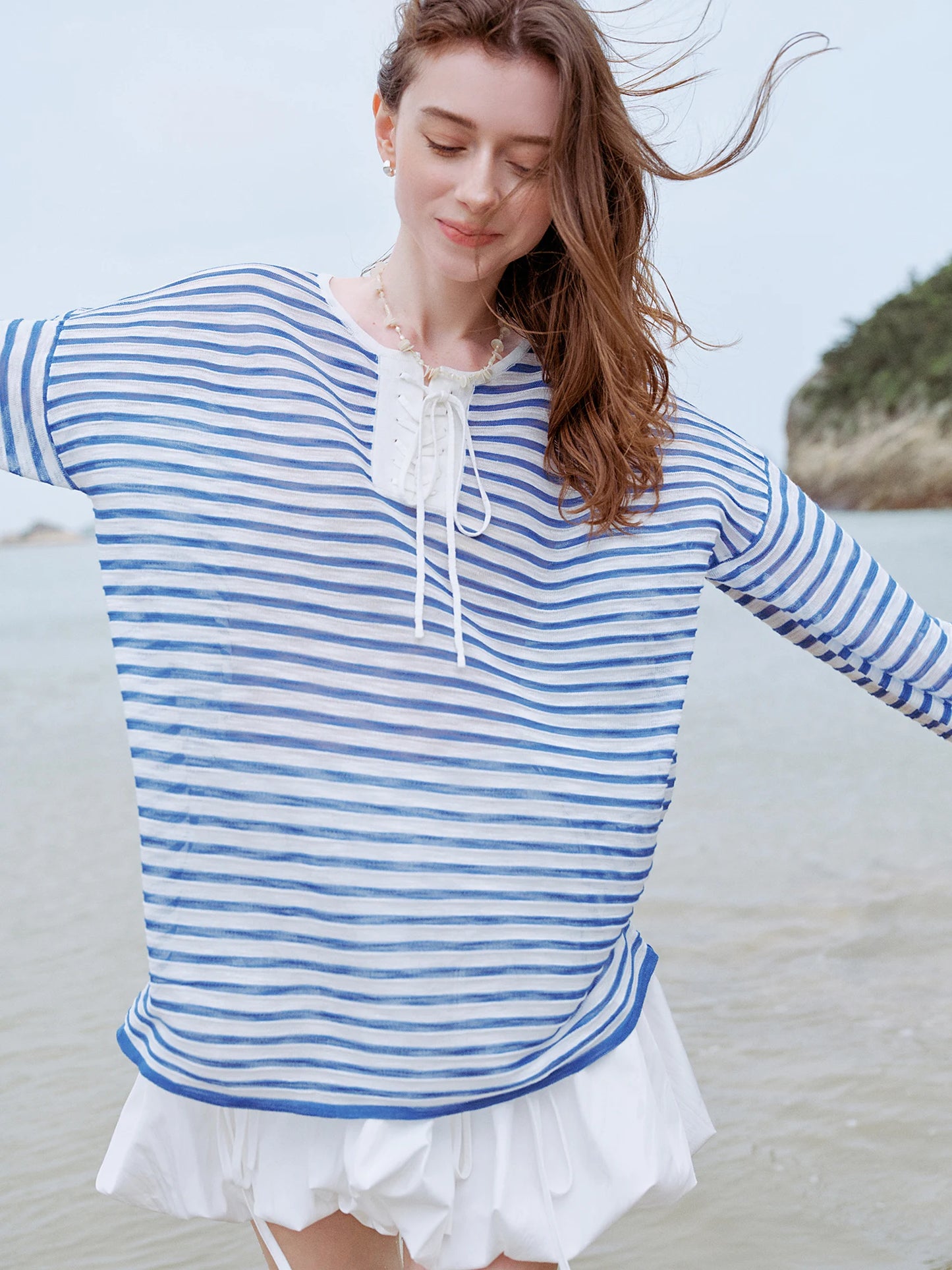 Elegant French Holiday Striped Long-Sleeved T-Shirt