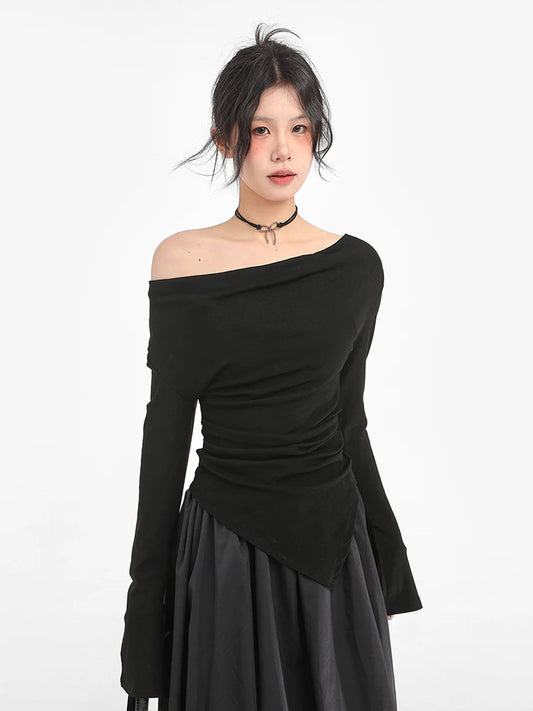 Autumn Irregular Design Off Shoulder T-Shirt