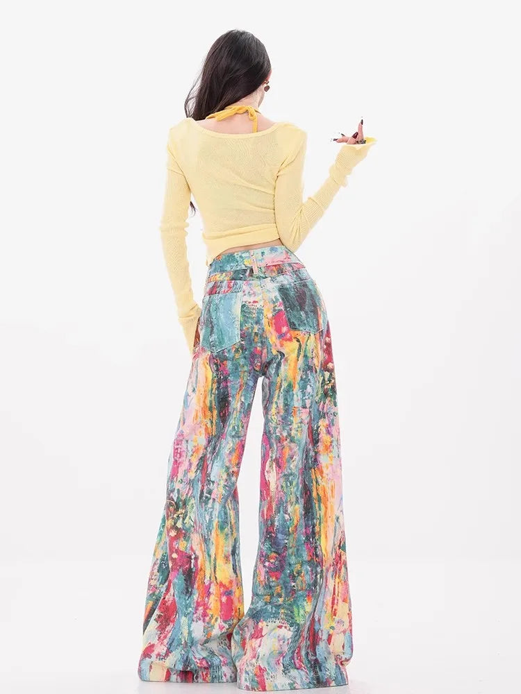 Vibrant Splatter Palette Wide Leg Jeans