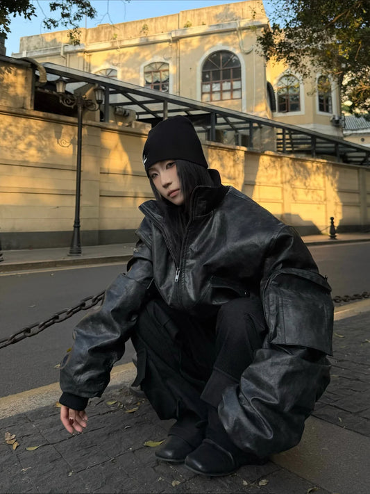 American Style Faux Leather Zipper Jacket