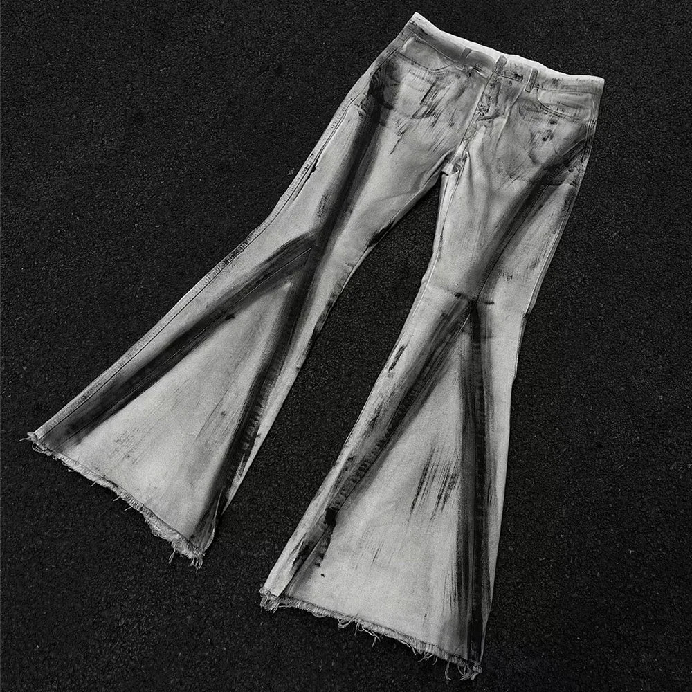 Retro Gradient Flared Denim Trousers Jeans