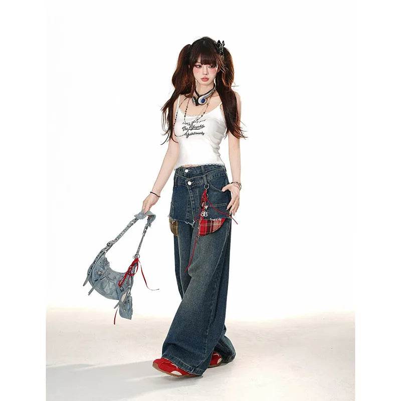 Loose Patchwork Vintage Wide Leg Jeans