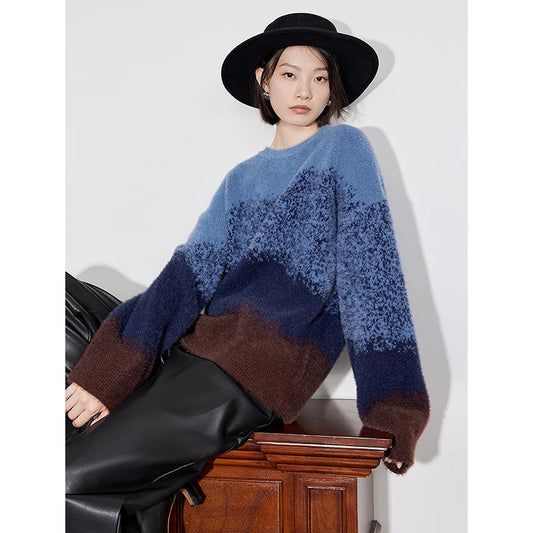 Gradient Round Neck Woolen Knitted Sweater