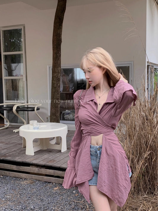 Asymmetrical Design Casual Blouse Women Shirt