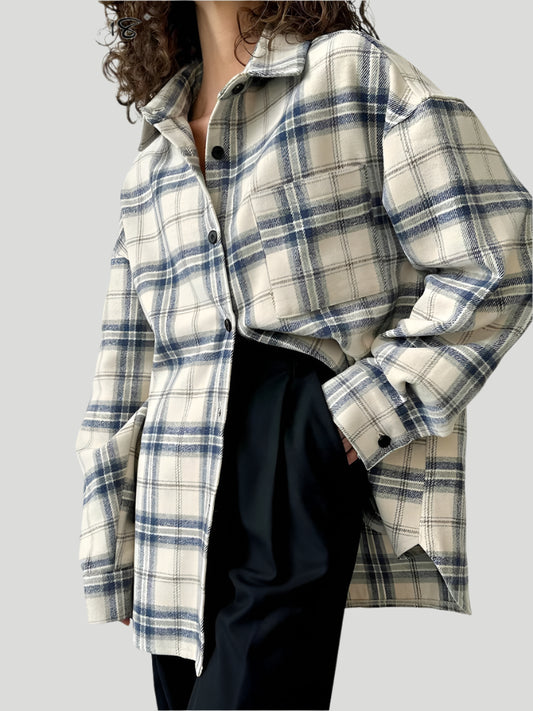 Oversized Plaid Women's Turn Down Shirt