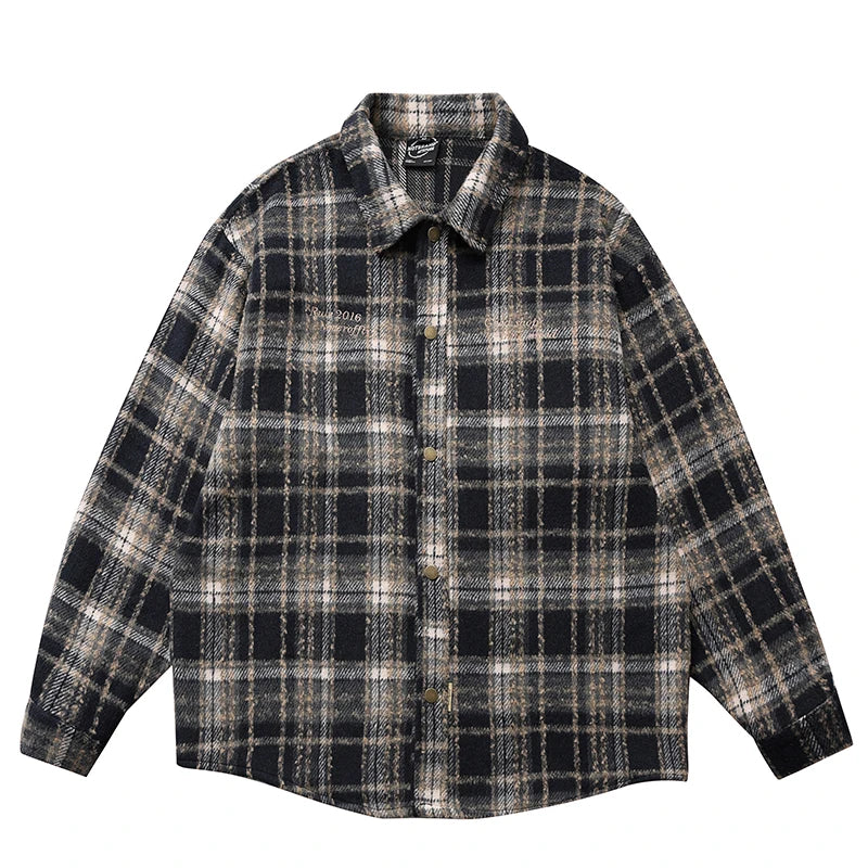 Vintage Japanese Woolen Plaid Cargo Shirt