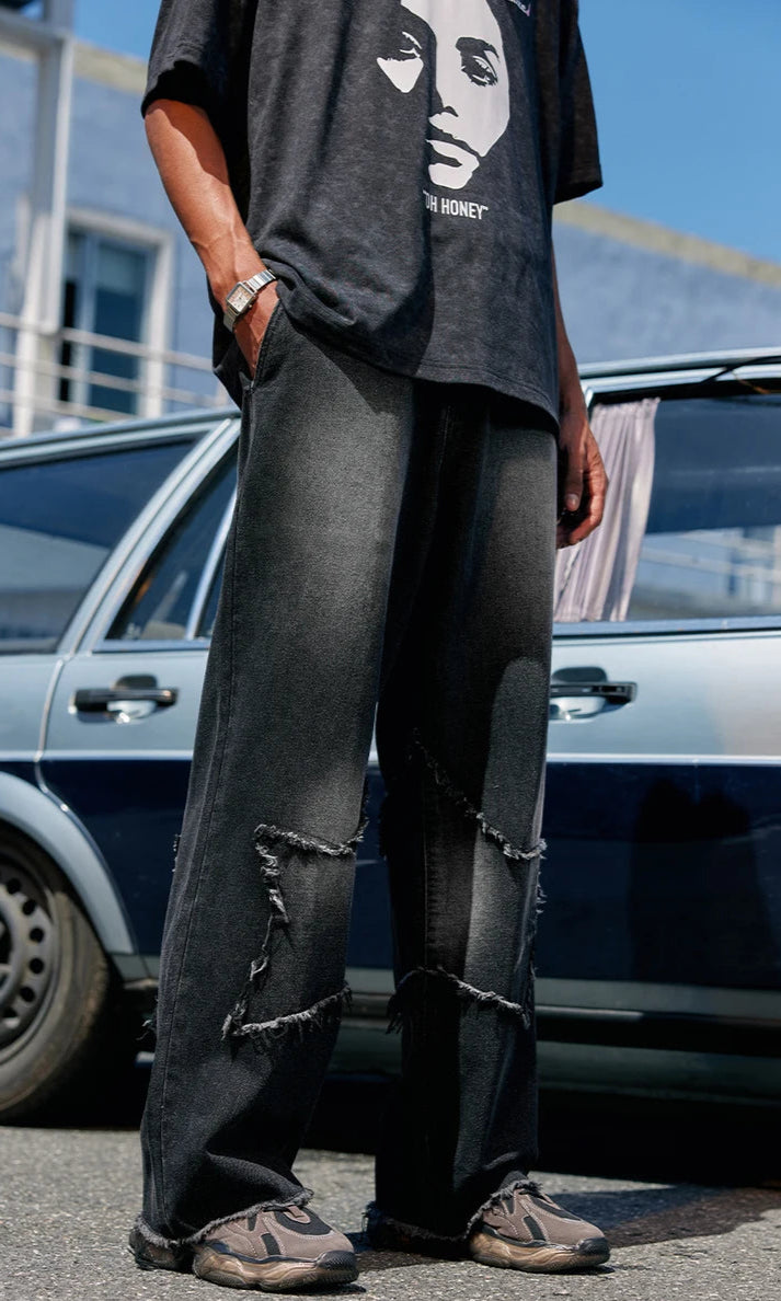Fringe Star Patchwork Distressed Designer Jeans