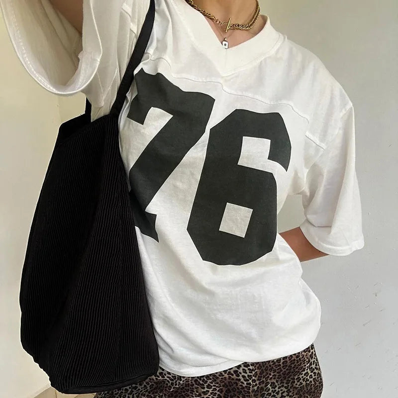 Sporty Number Printed V-Neck T-Shirt