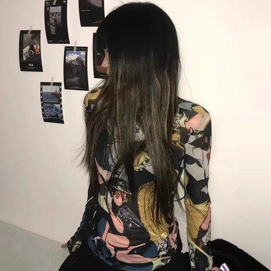 Sheer Mesh Japanese Anime Print T-Shirt