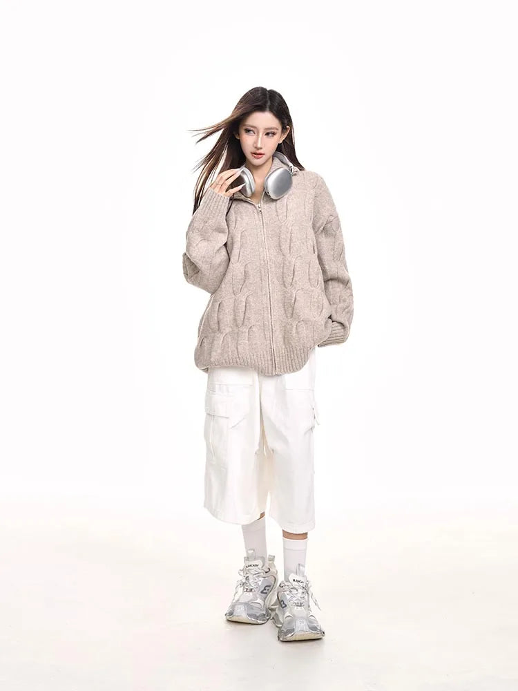 Cozy Retro Knitted Zipper Cardigan Sweater