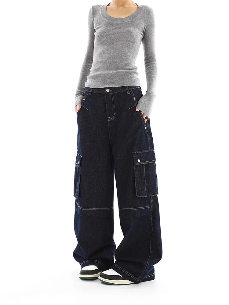 Vintage High Waisted Multi-Pocket Cargo Jeans