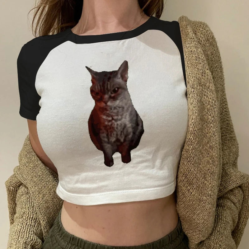 Funny Cat Print Casual Kawai T-Shirt