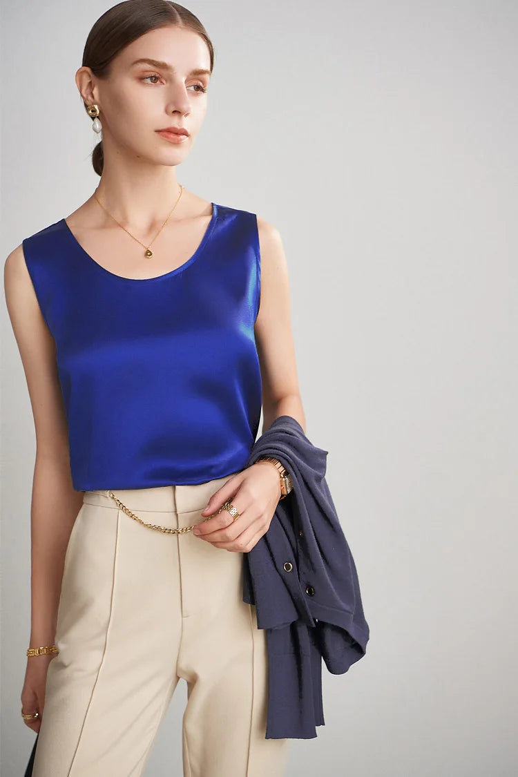 Luxurious Silk Chic O-Neck Tank T-Shirt