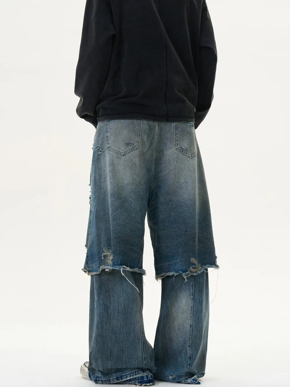 Stacked Fake Two Pairs Ripped Jeans
