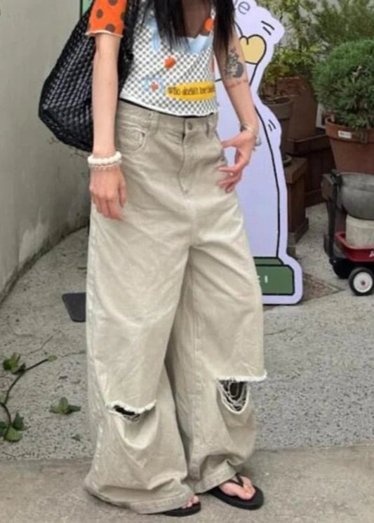 Retro Wide Leg Vintage Apricot Jeans