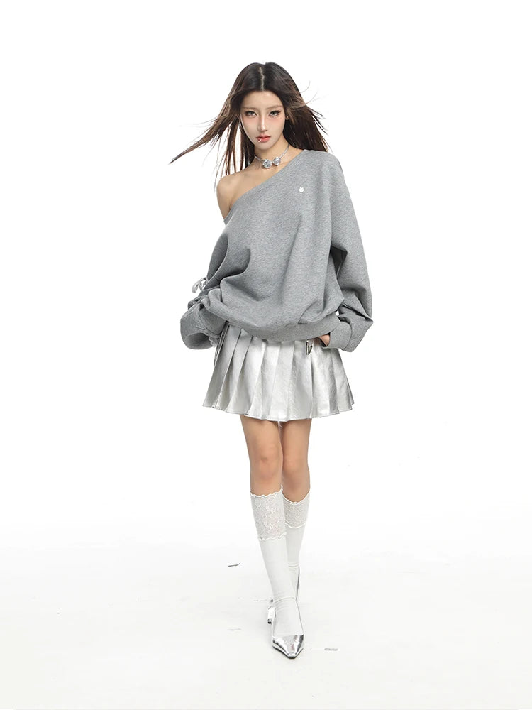 Stylish Diagonal Shoulder Sweatshirt