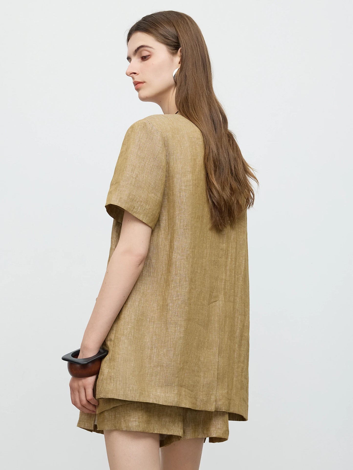 Linen V-Neck Casual Set Shirt