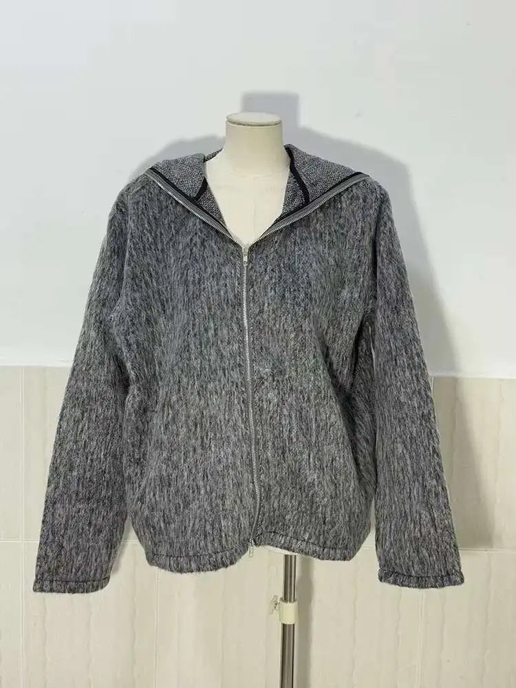 American Style Hooded Zipper Cardigan Sweater