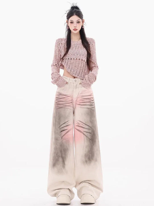 Vintage Washed Wide Denim Jeans