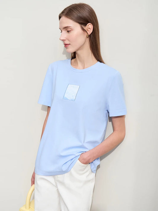 Minimalist Embroidered O-Neck T-Shirt