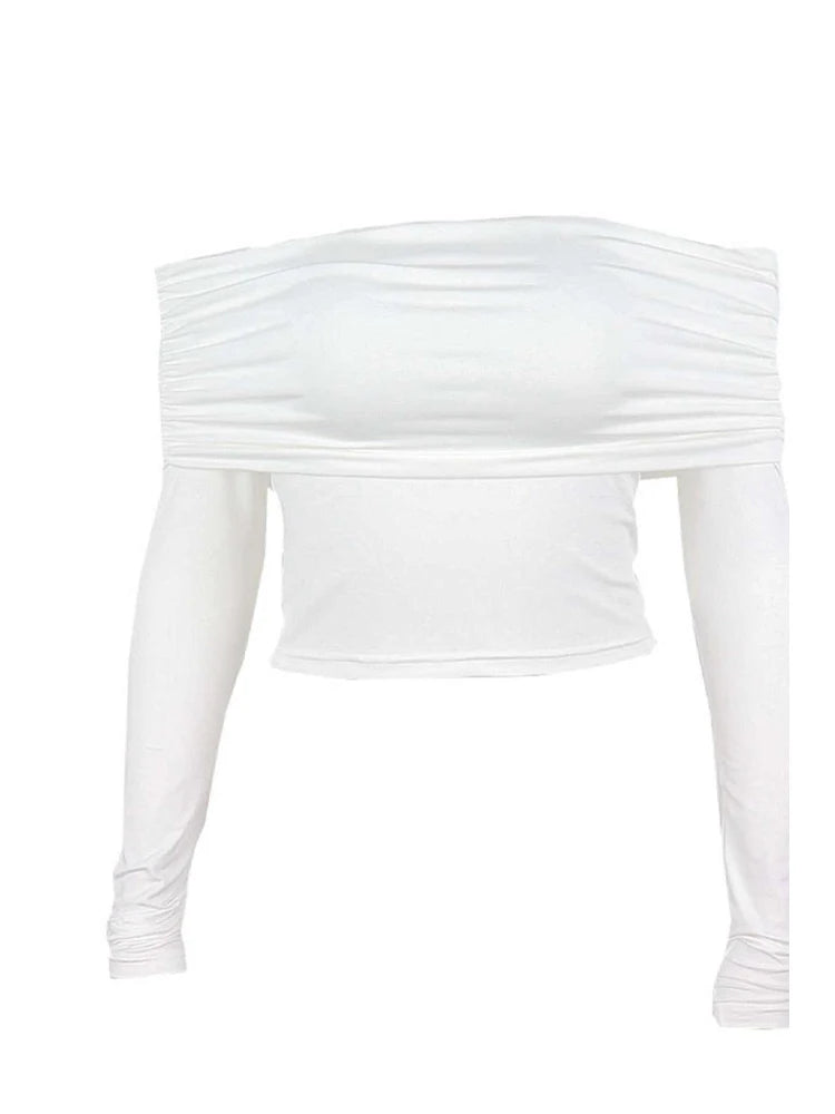 Vintage Aesthetic White Slash Neck T-Shirt
