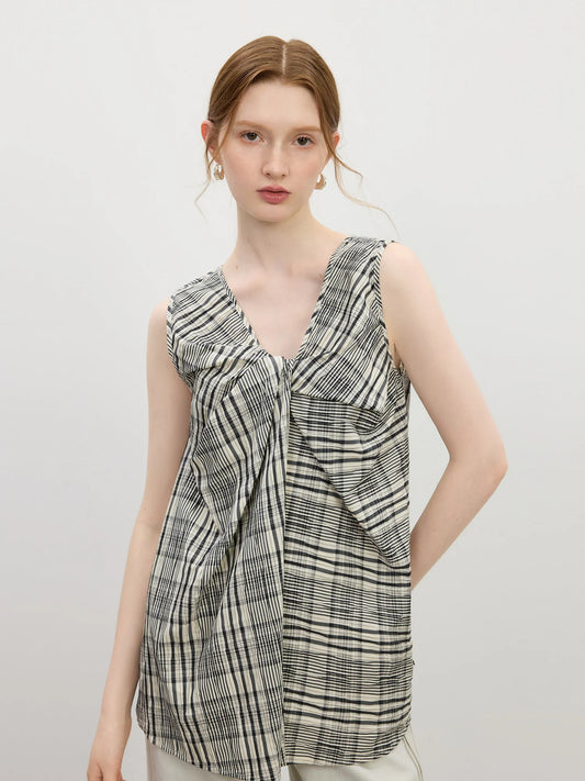 Korean Style Twisted Sleeveless V-Neck Shirt