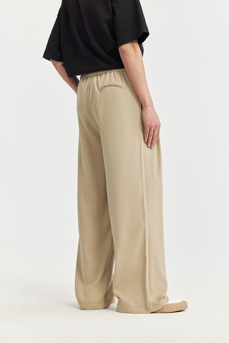 Elastic Waist Black Wide Leg Pants