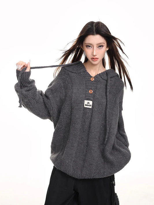 Cozy Button-Up Hooded Sweater Pullover