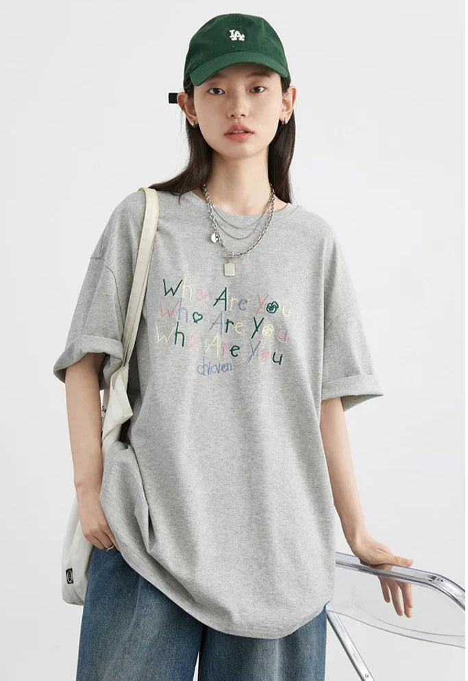 Stylish Loose Fit Embroidered T-Shirt