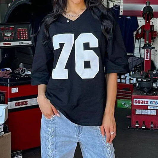 Sporty Number Printed V-Neck T-Shirt