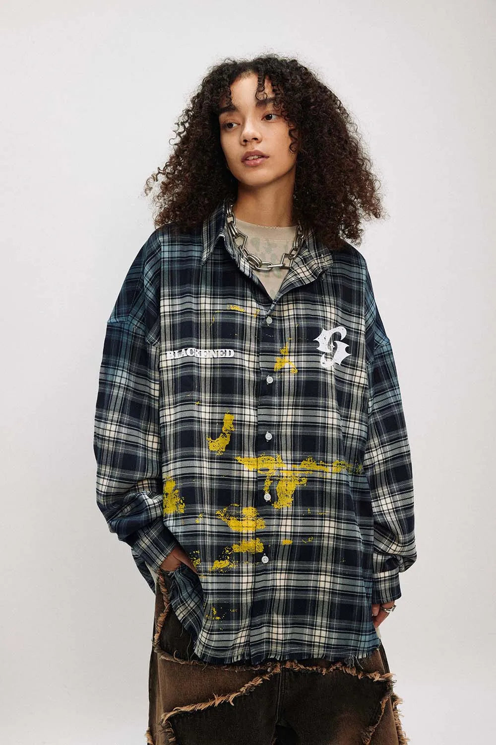 Vibrant Plaid Paint Splatter Shirt