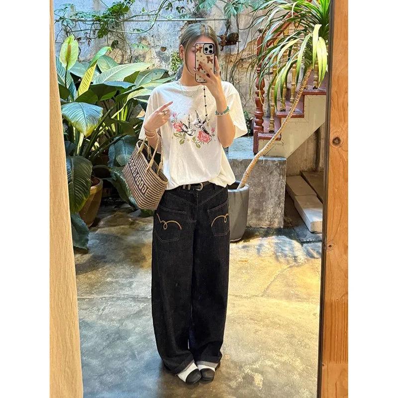 Retro High Waist Baggy Blue Jeans