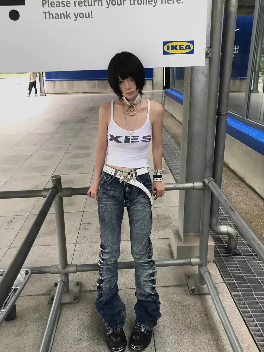 High Waist Washed Distressed Vintage Jeans
