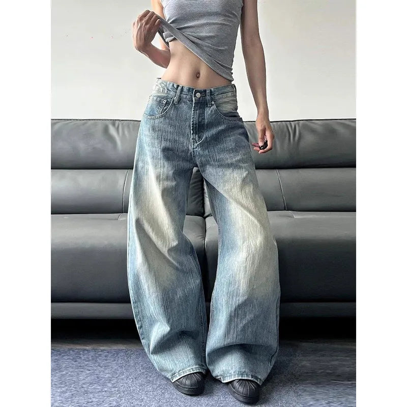 High Waist Straight Blue Jeans