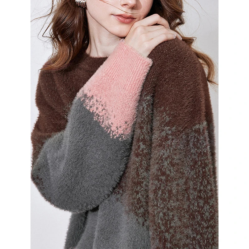 Gradient Round Neck Woolen Knitted Sweater