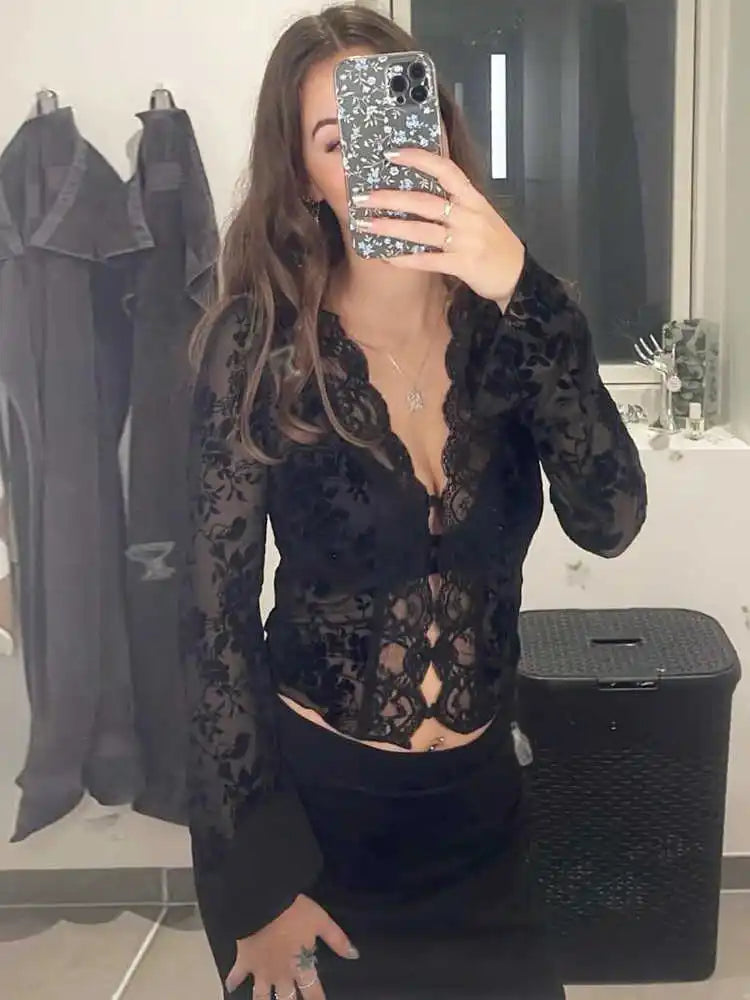 Leopard Lace Sexy Vintage Long T-Shirt
